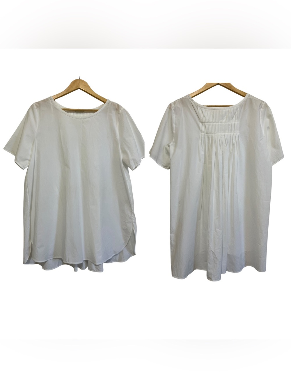 COS Minimalist White Cotton Short Sleeve Blouse Pleated Back Size 12